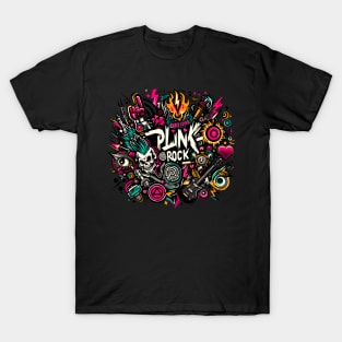 Melodic Mayhem: Punk Rock Fan Art Illustration T-Shirt
